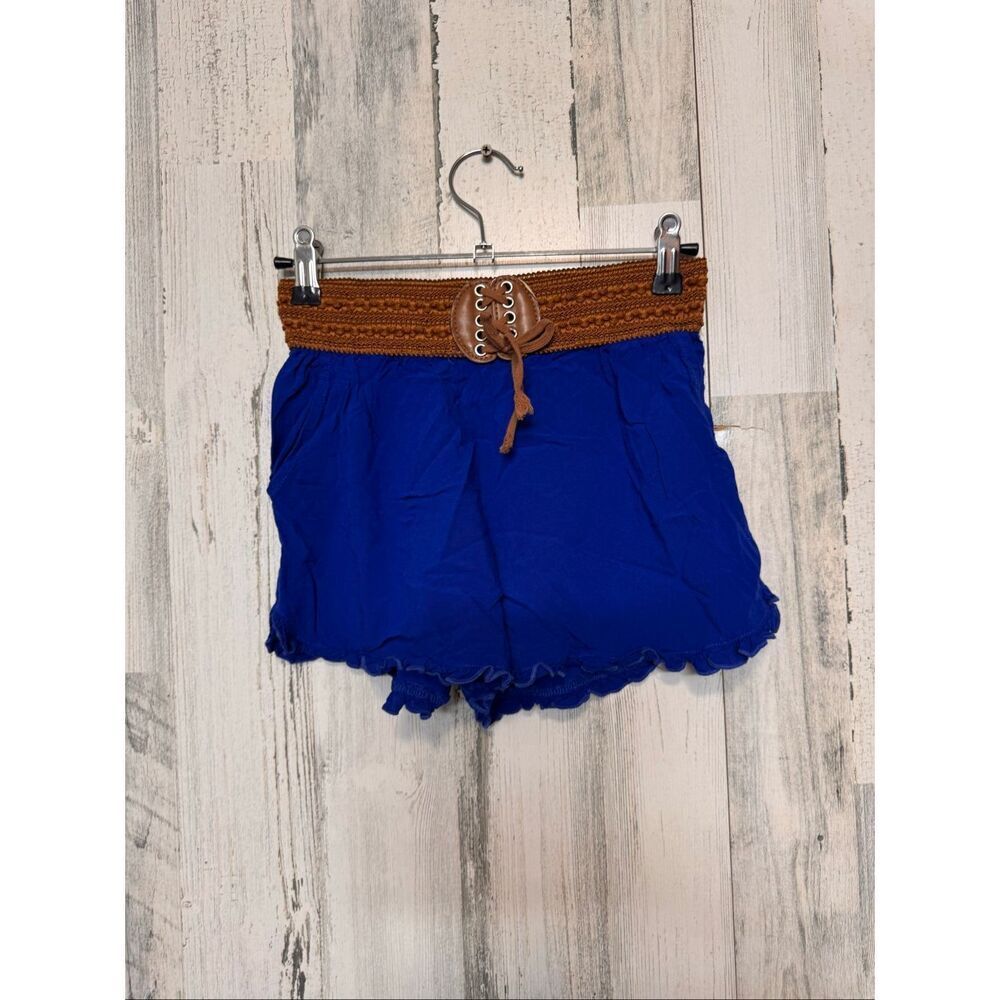 Amy Byer Girls Royal Blue Ruffle Hem Shorts Boho Lace Up Elastic Waistband